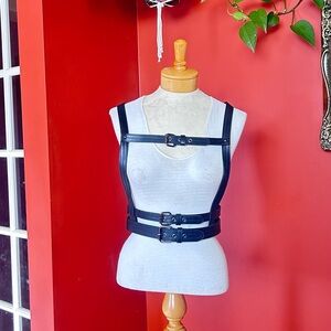 BCBGMaxAzria Black Faux Leather Harness Belt